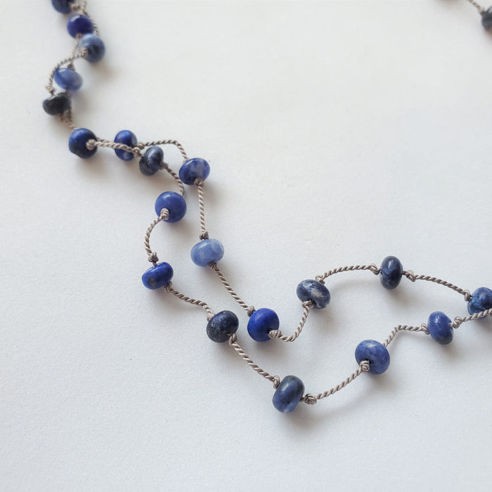 Long hand knotted Sodalite Lapis Lazuli necklace