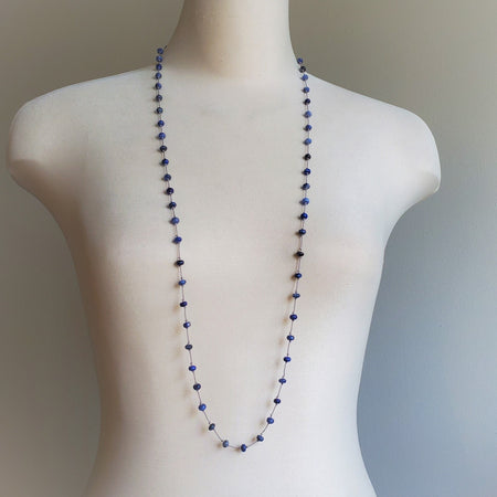 Long hand knotted Sodalite Lapis Lazuli necklace