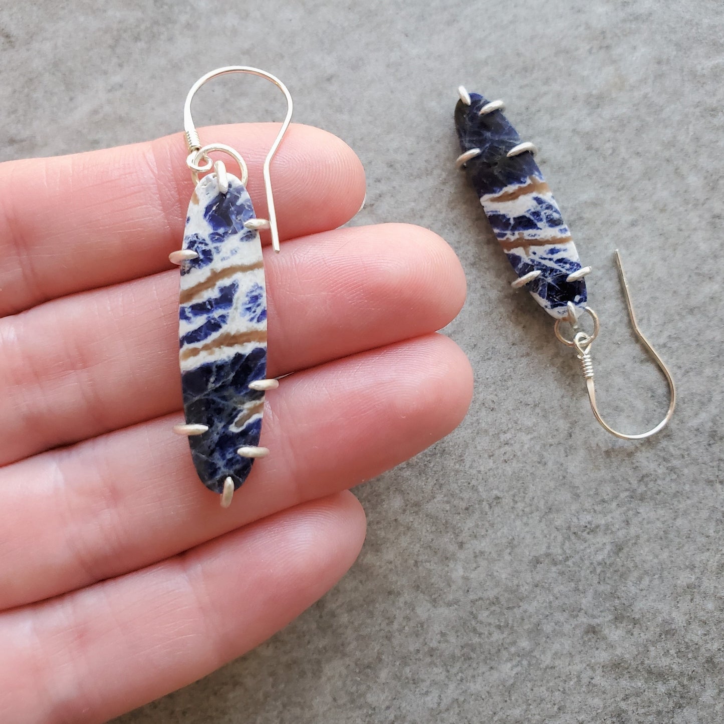 prong set Sodalite marquise earrings